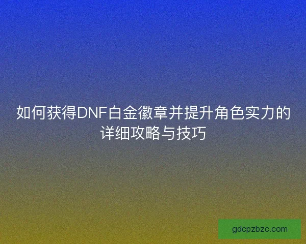 如何获得DNF白金徽章并提升角色实力的详细攻略与技巧